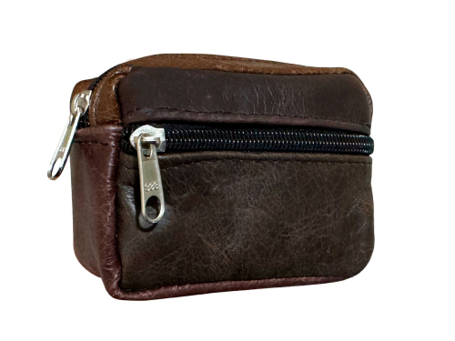 BOLSA PORTA MOEDAS COURO C/ ZIPER - MARROM
