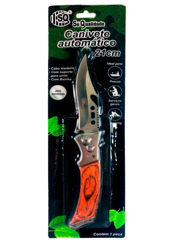 CANIVETE AUTOM. INOX 21cm C/BAINHA CABO MAD. SQ-3980