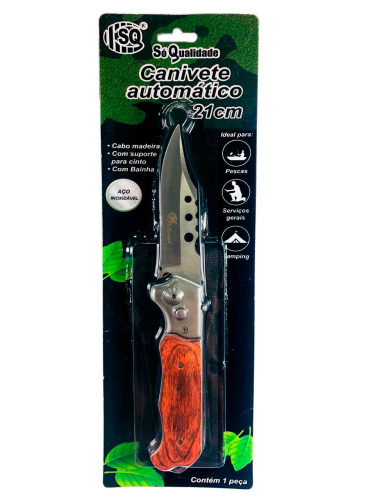 CANIVETE AUTOM. INOX 21cm C/BAINHA CABO MAD. SQ-3982