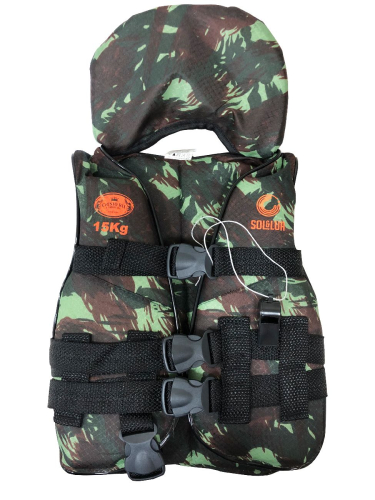 COLETE SALVA VIDAS CAMUFLADO PANTANEIRO 15KG (SOL E LUA)
