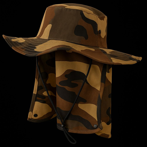CHAPEU POLIESTER C/ PROTETOR PESCOCO E CORDAO CAMUF EXERCITO