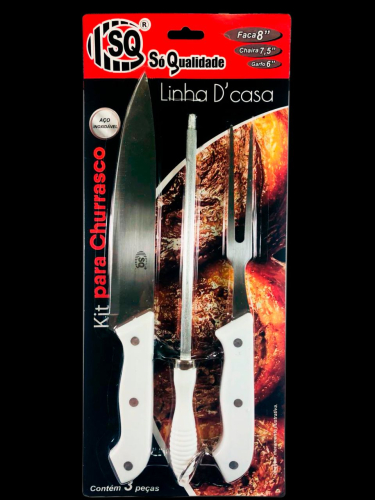 KIT CHURR. FACA/GARFO/CHAIRA INOX CABO BCO SQ-2951